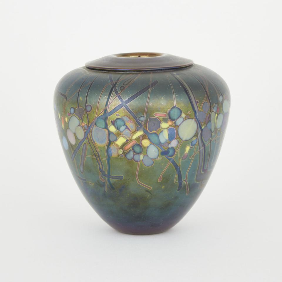 North American Decorated Iridescent Studio Glass Vase, 2001