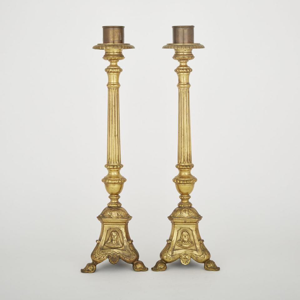 Pair of Gilt Bronze Altar Candlesticks, 19th century