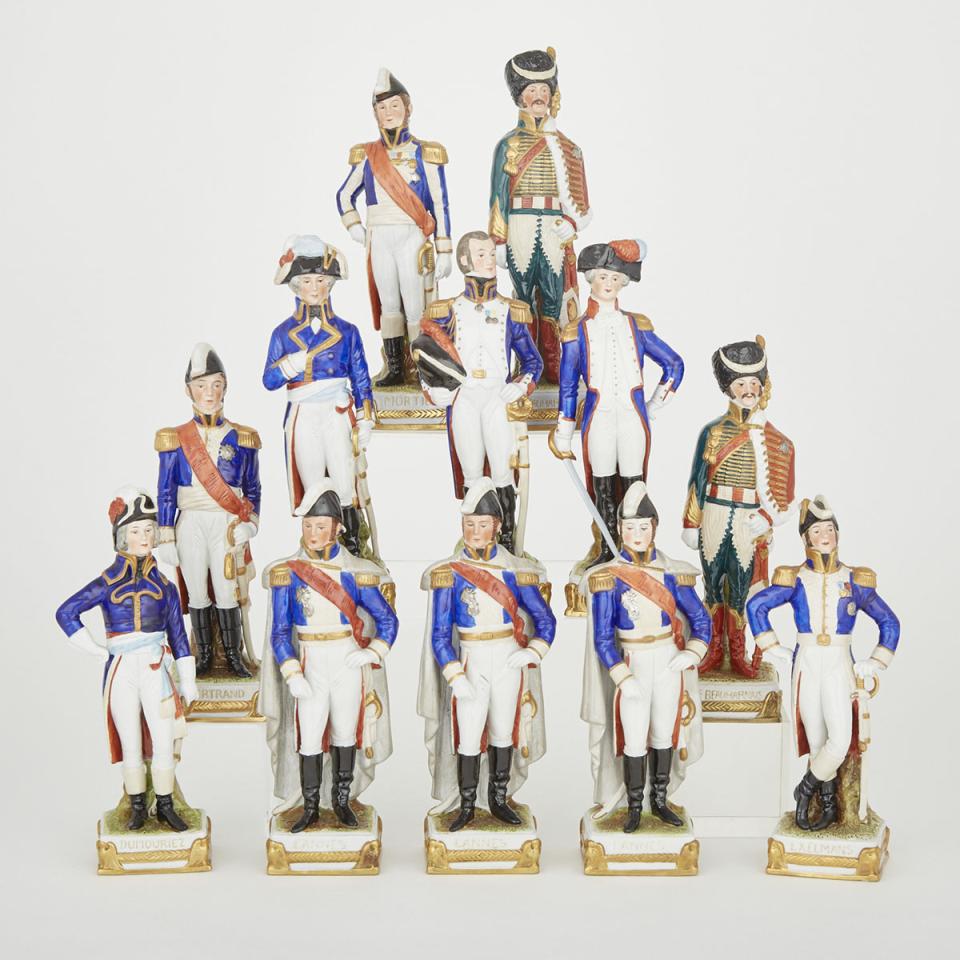 Twelve Sitzendorf Figures of Napoleon’s Generals, 20th century