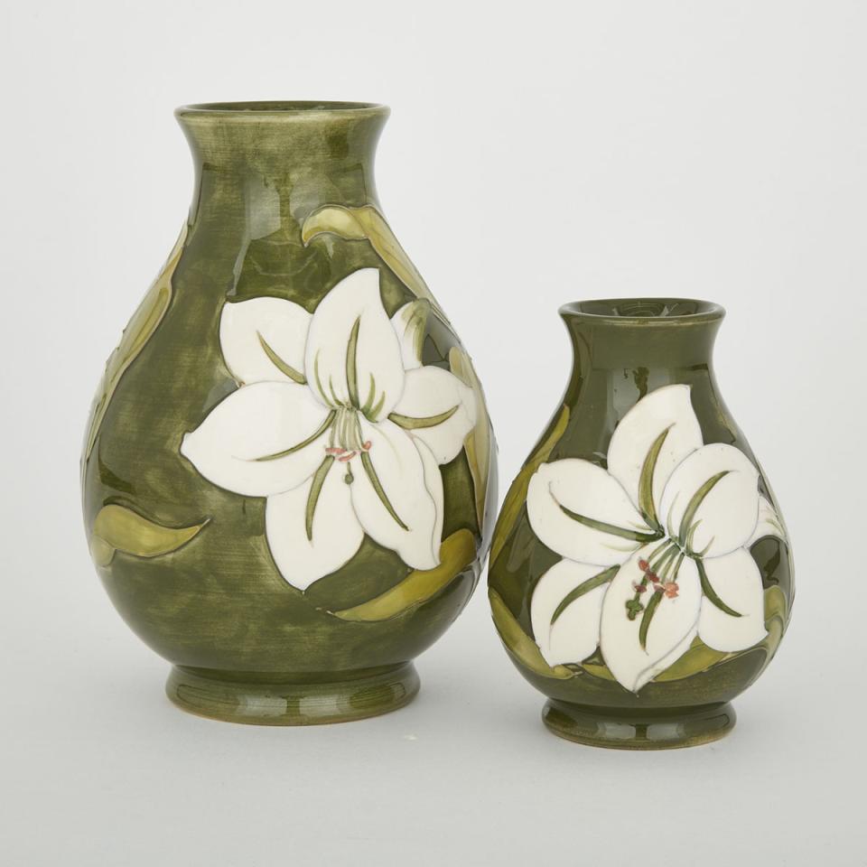 Two Moorcroft Bermuda Lily Vases, 1970’s 