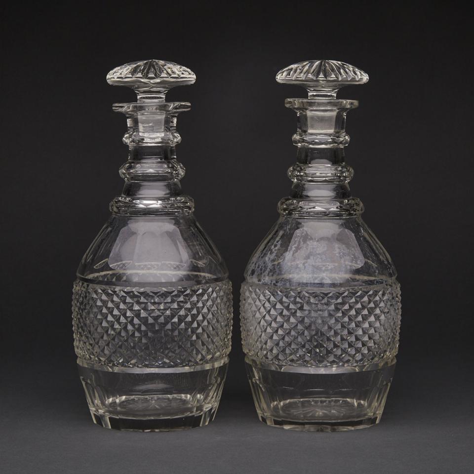 Pair of Anglo-Irish Cut Glass Decanters, 19th century