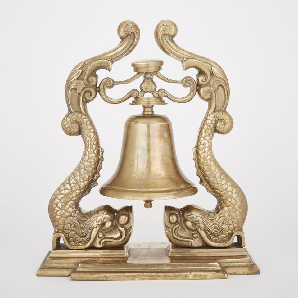 Brass Ships Bell on Dolphin Form Stand, 20th century