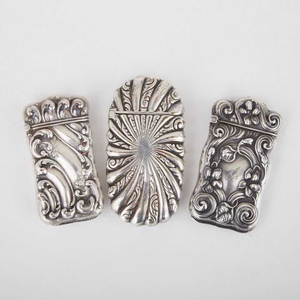 Two American Silver Vesta Cases and Another Plated. c.1900