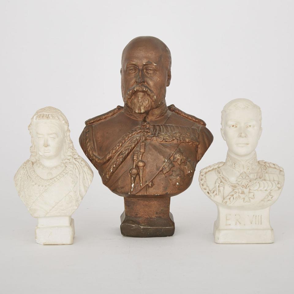 Three Plaster Busts of British Monarchs: Victoria, Edward VII and Edward VIII, early 20th century
