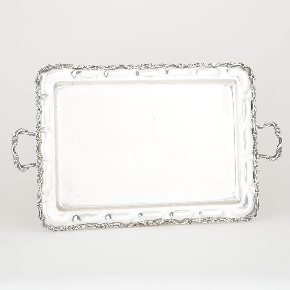 Mexican Silver Rectangular Two-Handled Serving Tray, 20th century