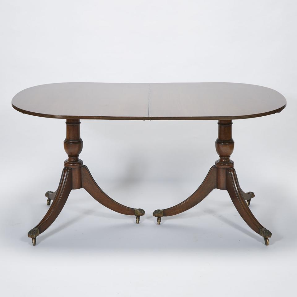 Regency Style Crossbanded Mahogany Double Pedestal Dining Table, mid 20th century