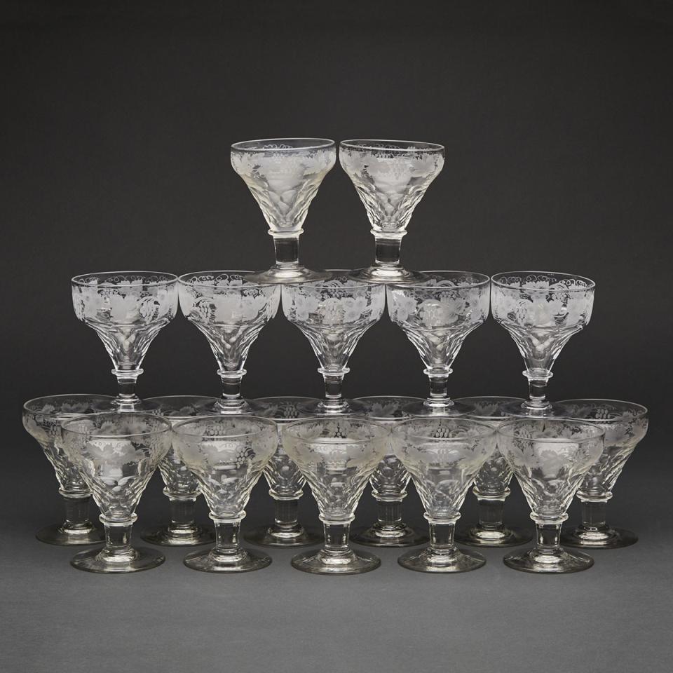 Sixteen English Cut and Etched Glass Rummers, late 19th century