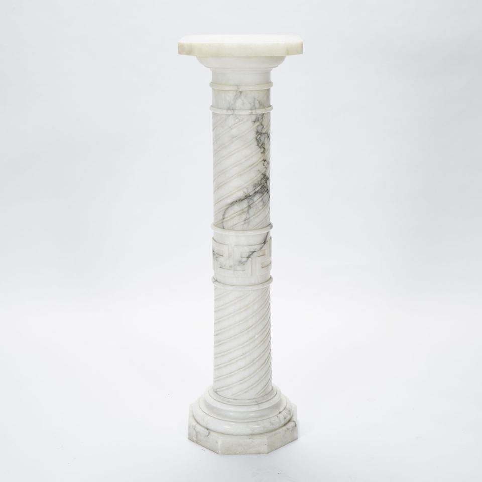 Italian Turned Grey Variegated White Alabaster Column Form Pedestal, c.1880