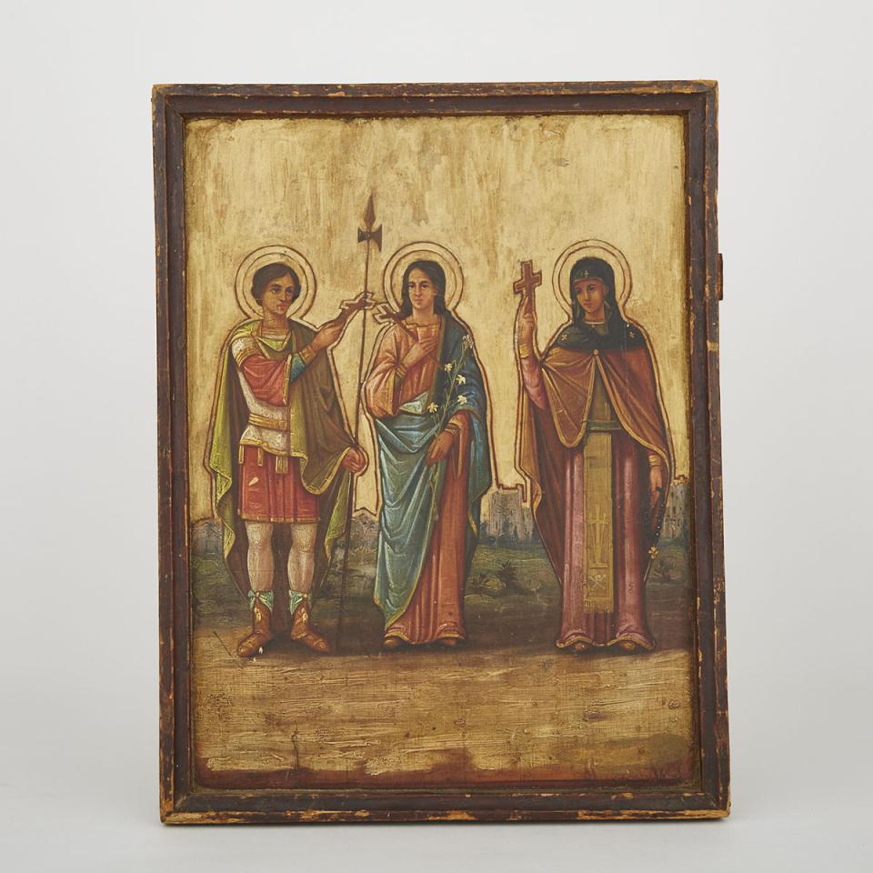 Continental Icon with Three Saints, late 19th/early 20th century