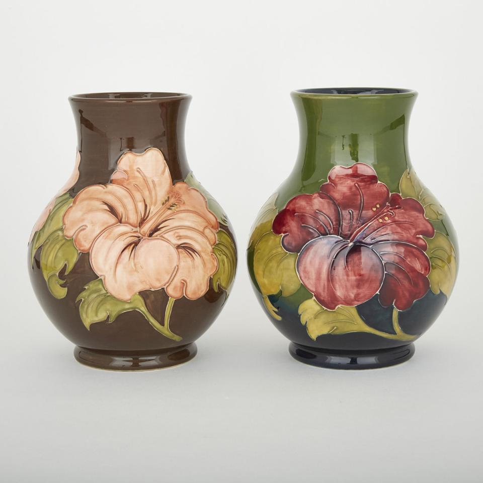 Two Moorcroft Hibiscus Vases, c.1980