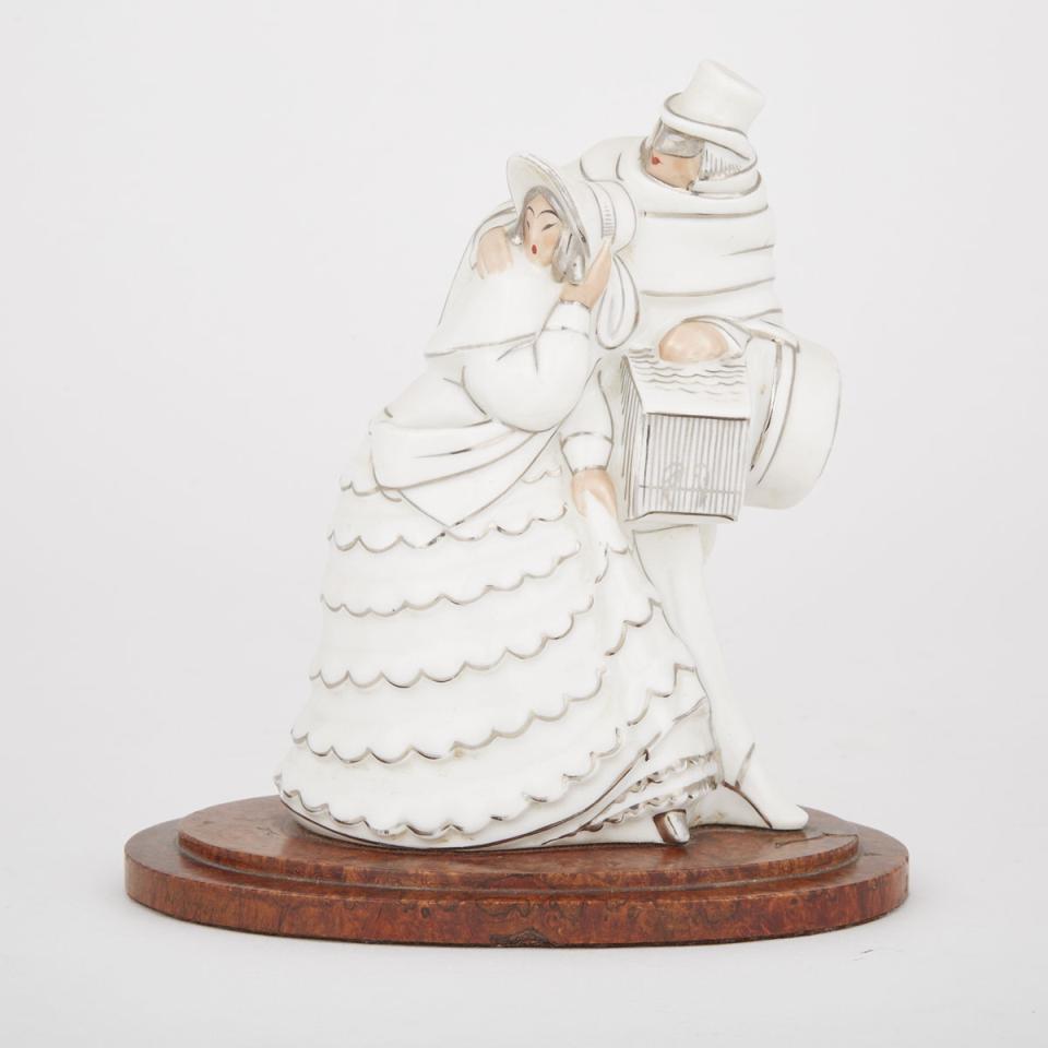 Argilor Eloping Couple Figural Perfume Lamp, c.1925-30