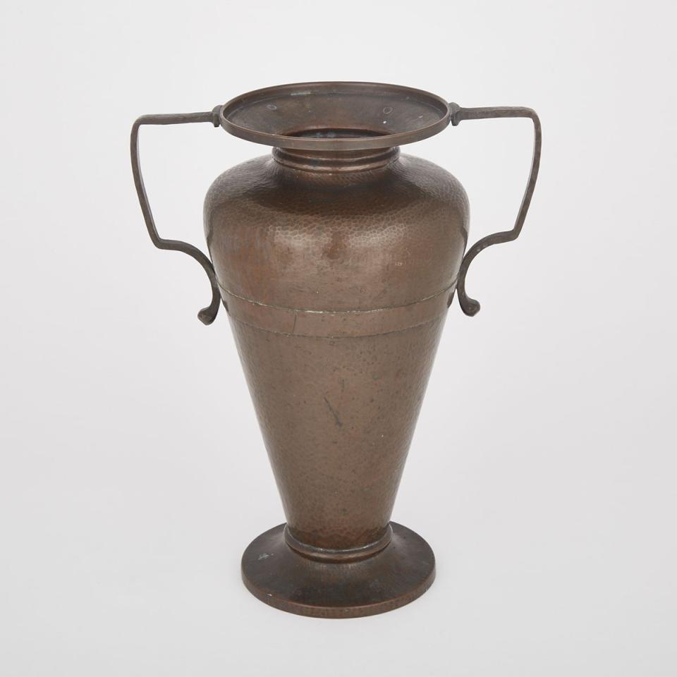 Russian Hammered Copper Two Handled Vase, c.1900