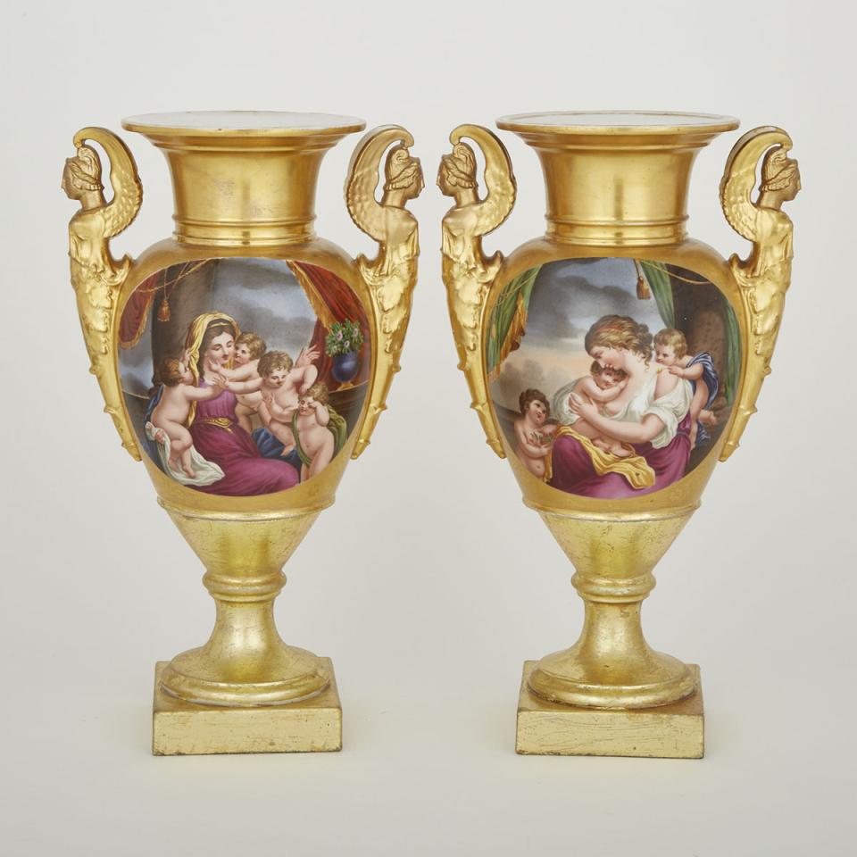 Pair of Paris Porcelain Vases, 19th century