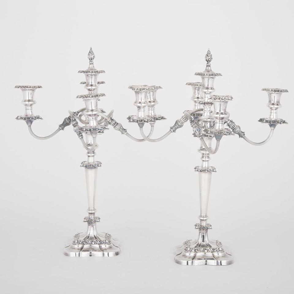 Pair of English Silver Plated Five-Light Candelabra, Mappin & Webb, 20th century