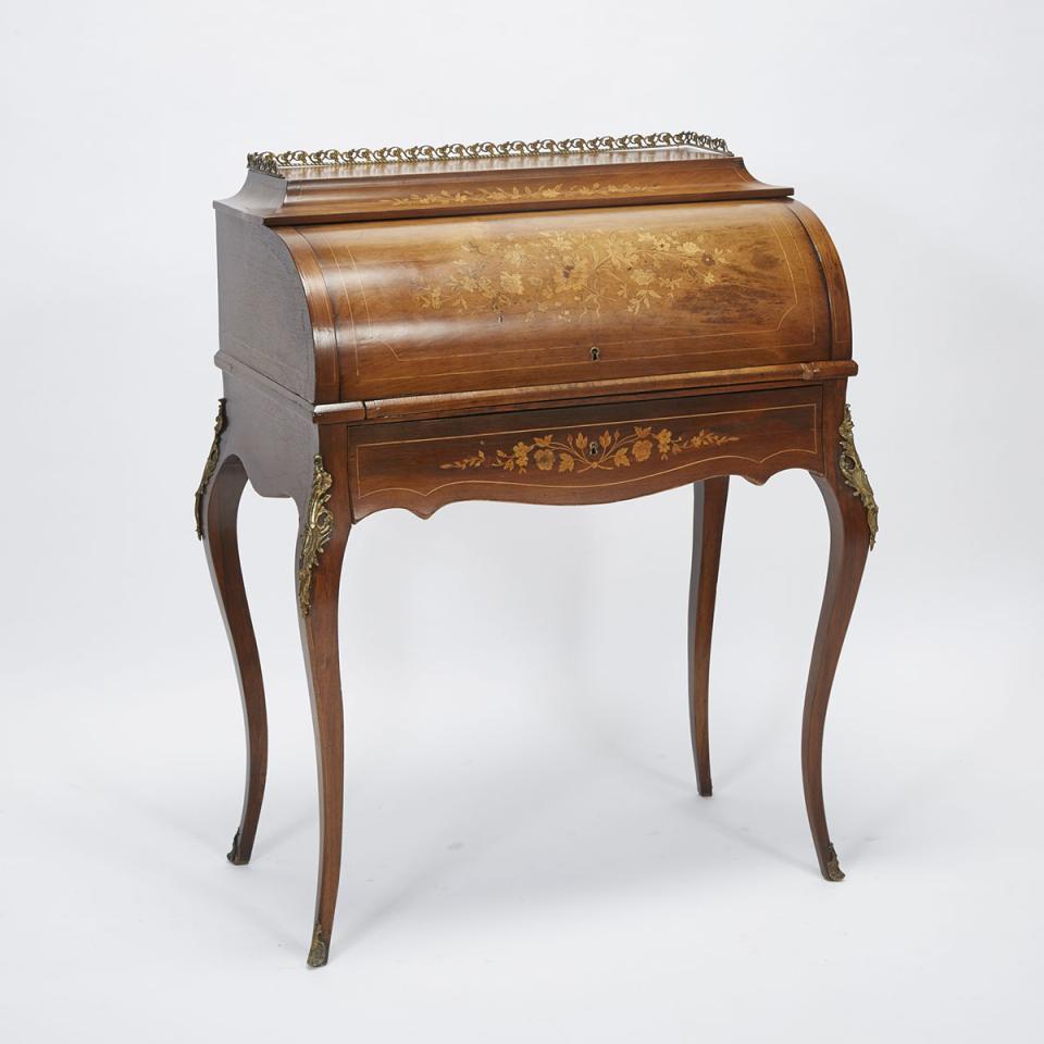 Louis XV Style Ormolu Mounted Kingwood Cylinder Desk, early 20th century