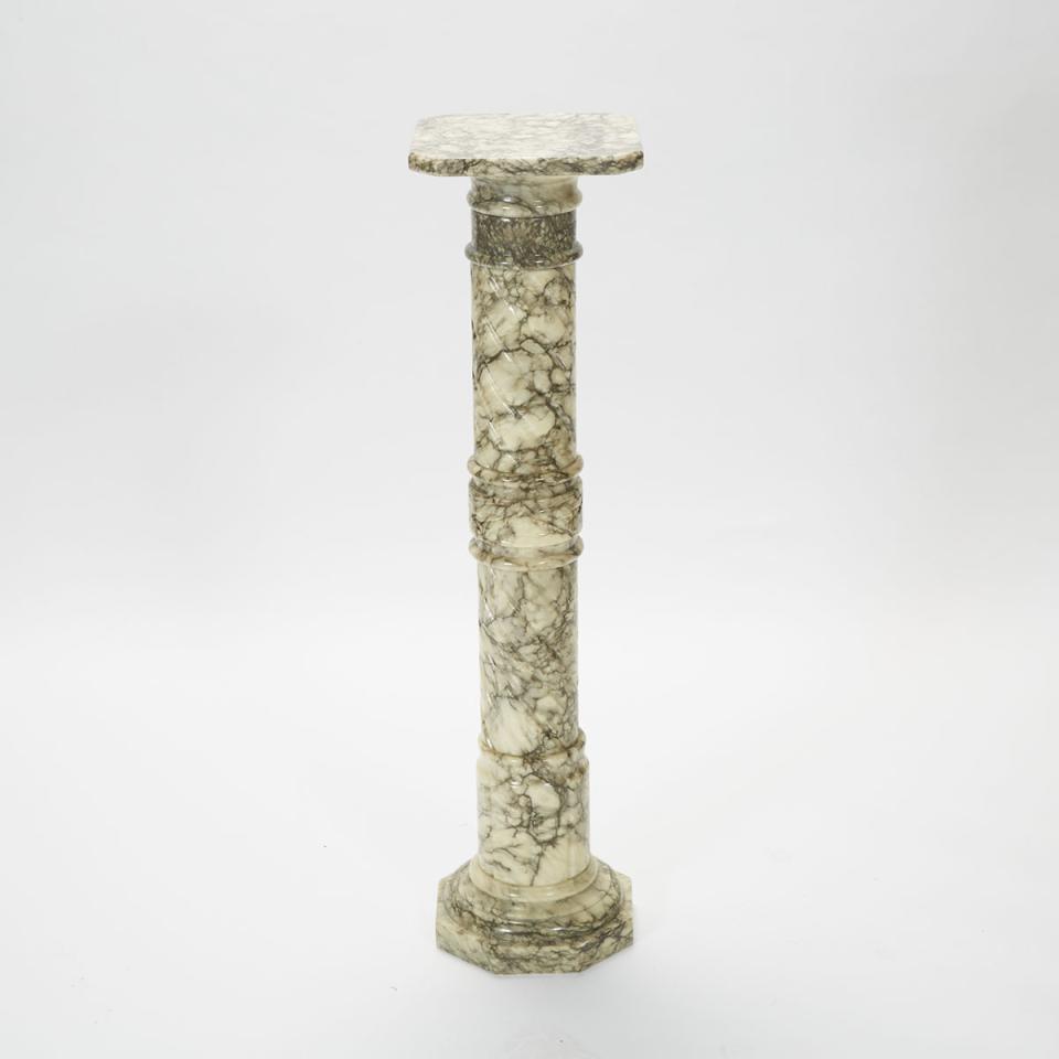 Italian Turned Black Variegated White Alabaster Column Form Pedestal, c.1880