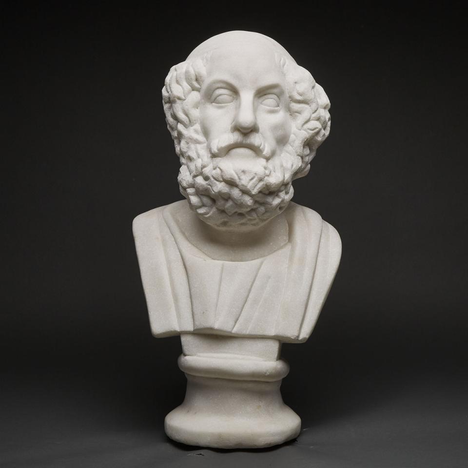Marble Bust of Homer, After the Antique, 20th century