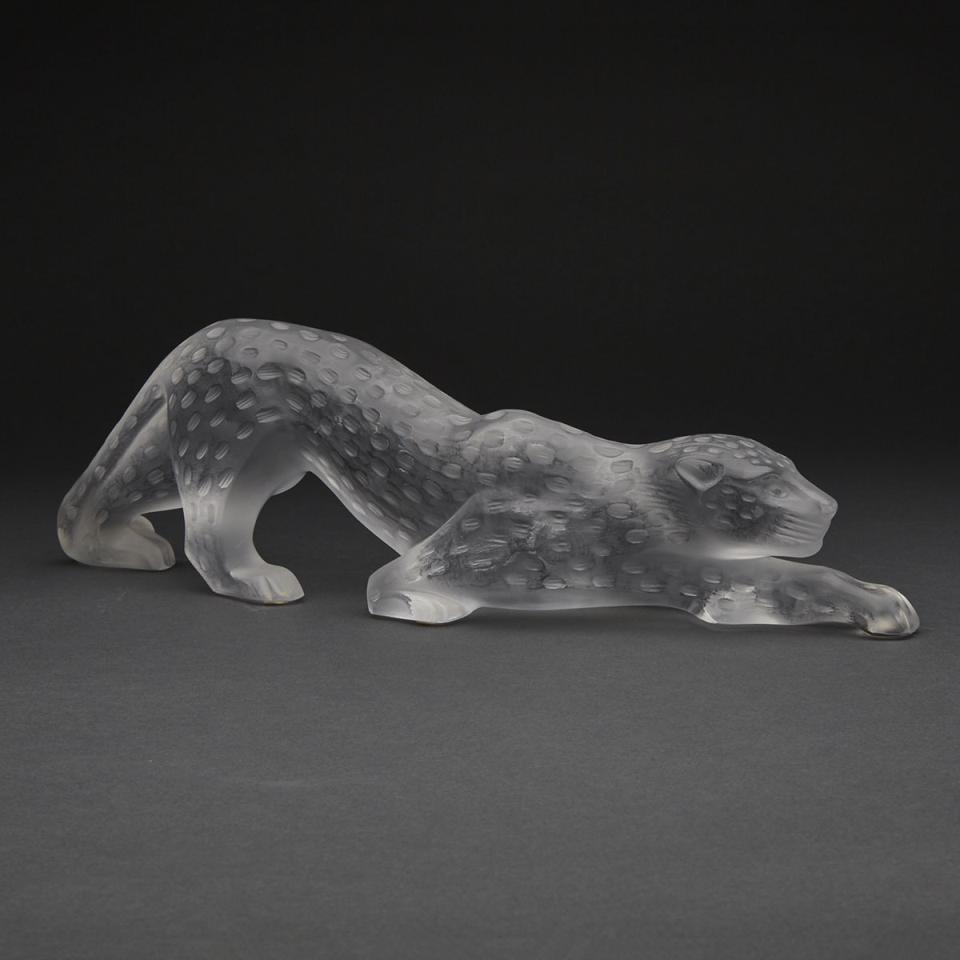 ‘Zeila’, Lalique Moulded and Frosted Glass Creeping Leopard, post-1978