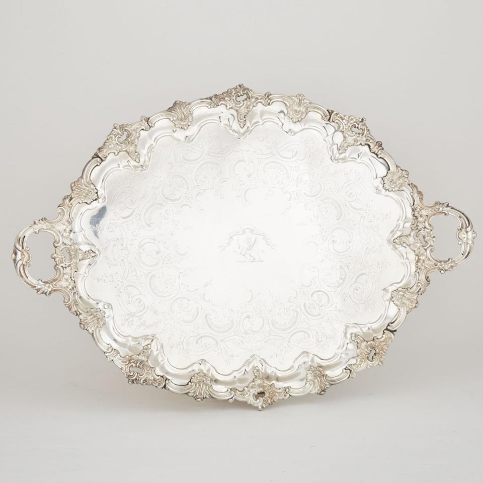 Victorian Silver Plated Two-Handled Serving Tray, Henry Wilkinson & Co., mid-19th century