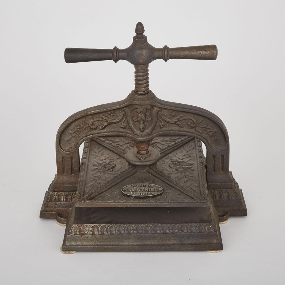French Cast Iron Book Press, Papeterie L. Mathieu, St. Mihiel, 19th century