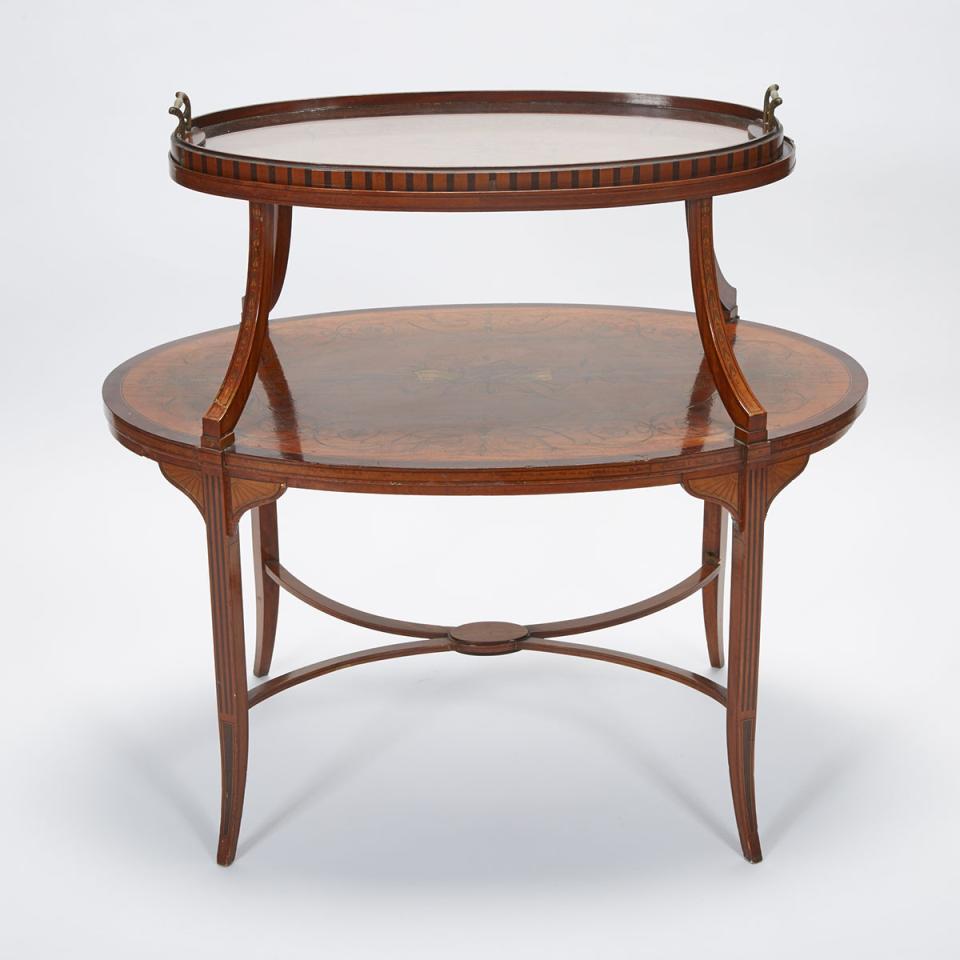 Edwardian Regency Style Two Tier Oval Tea Table, early 20th century