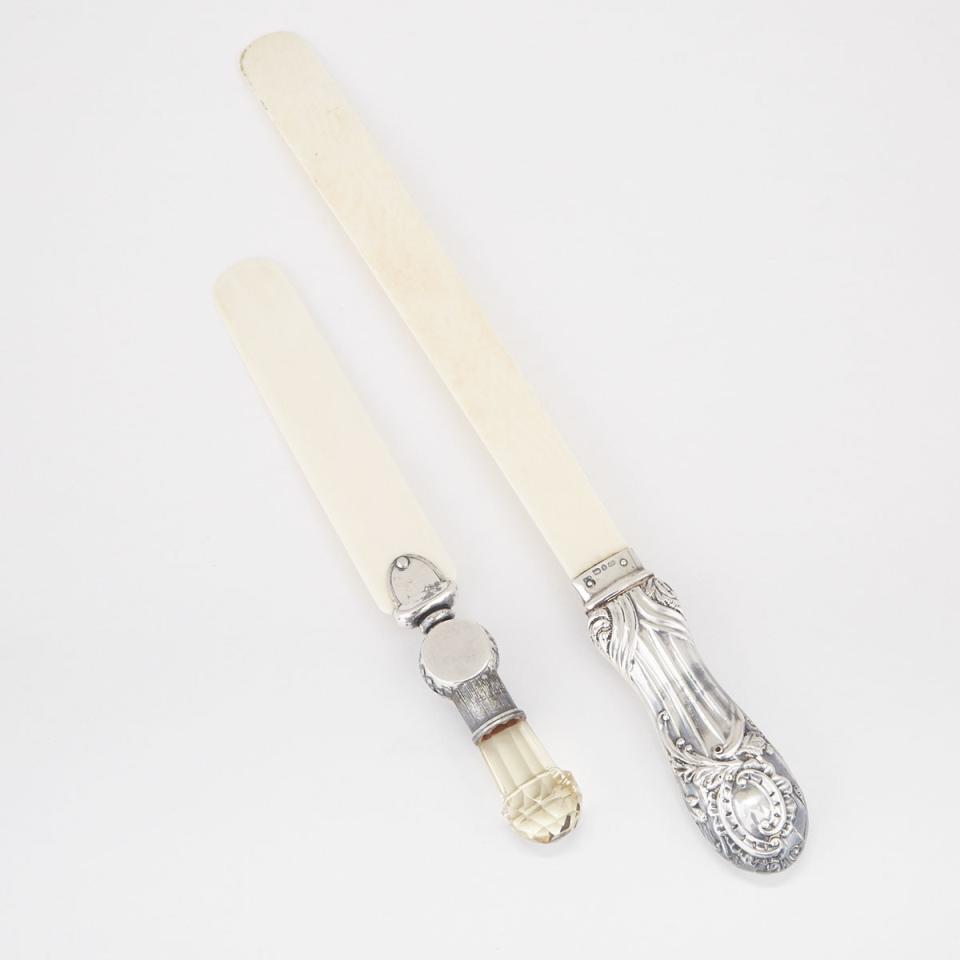 Two Victorian and Later Silver Mounted Paper Knives, L. Spiers and Crisford & Norris, Birmingham, 1890/1913