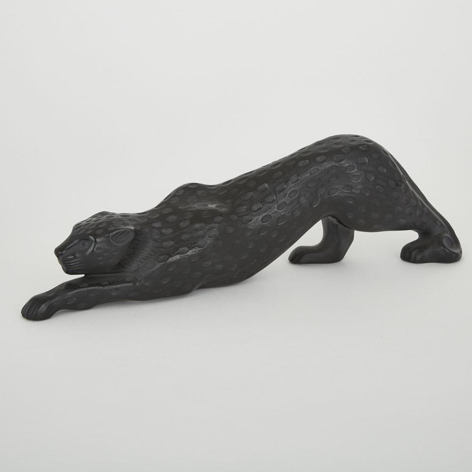 ‘Zeila’, Lalique Moulded and Frosted Black Glass Creeping Panther, post-1978