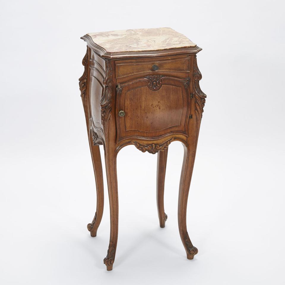 Italian Marble and Carved Walnut Commode Side Table, 19th century