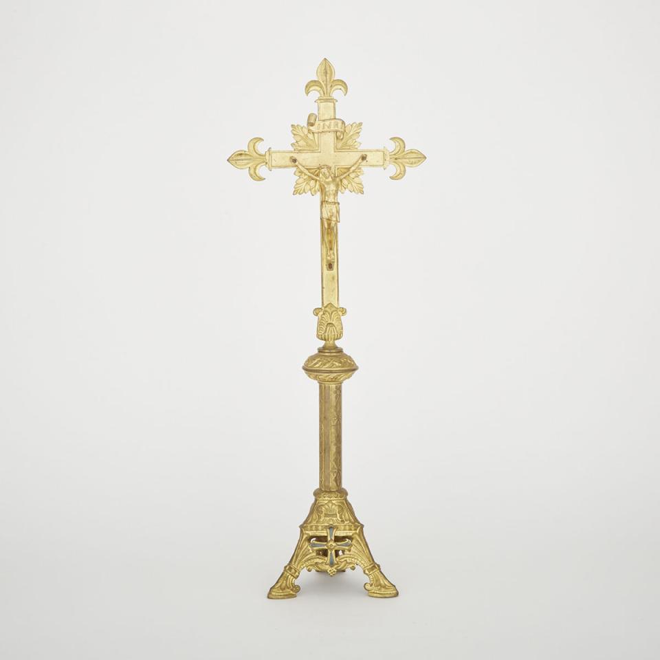 French Aesthetic Gilt Bronze Altar Crucifix, 19th century