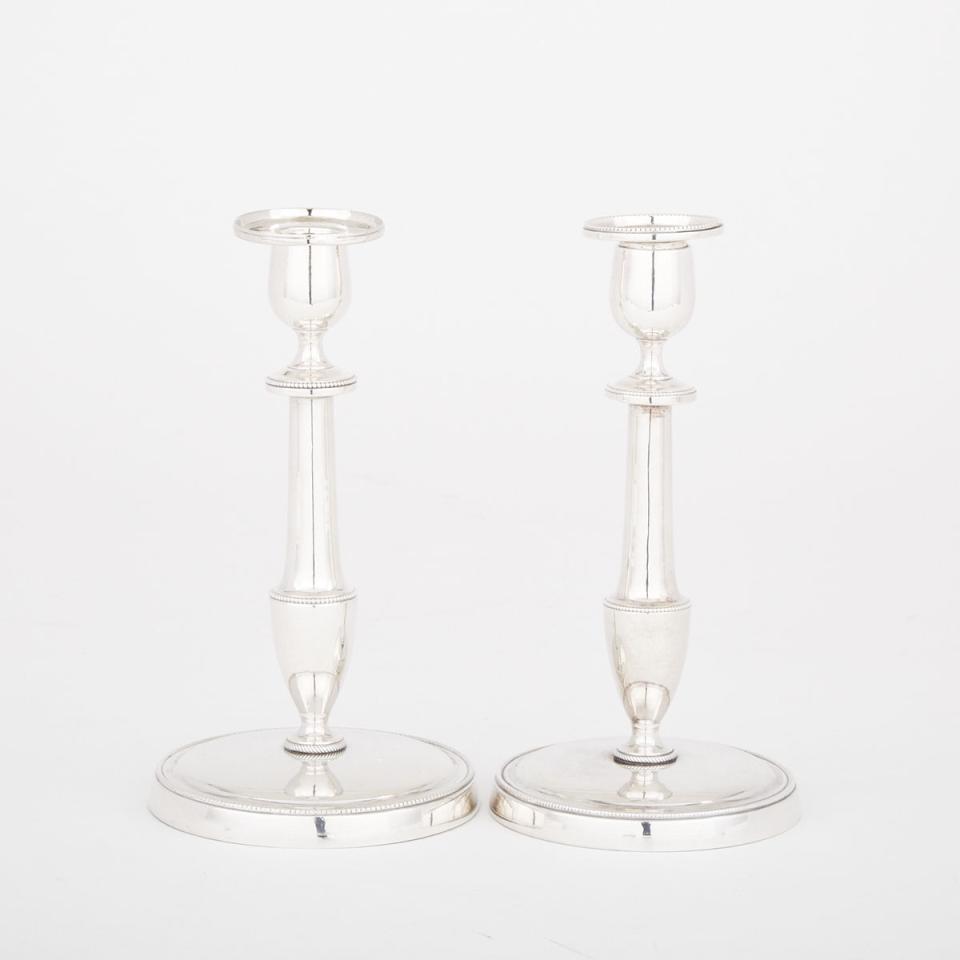Pair of Continental European Silver Plated Candlesticks, 19th century