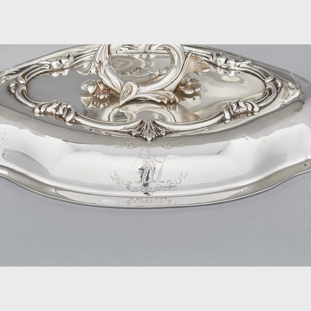 Pair of Early Victorian Silver Covered Entrée Dishes with Old Sheffield Plate Warming Stands, William Ker Reid, London, 1837