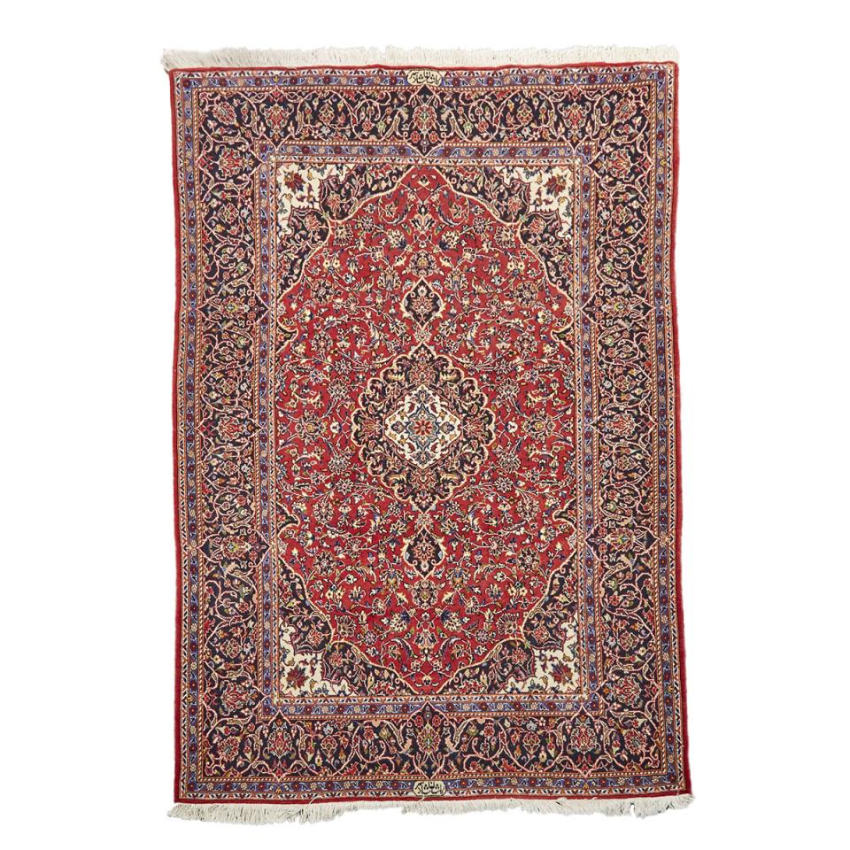 Wool and Silk Kashan Rug, Persian, middle 20th century