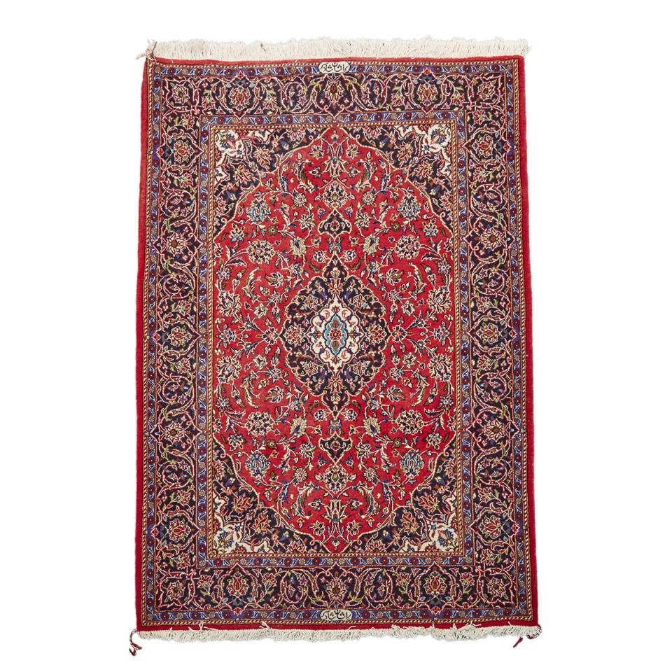 Wool and Silk Kashan Rug, Persian, middle 20th century
