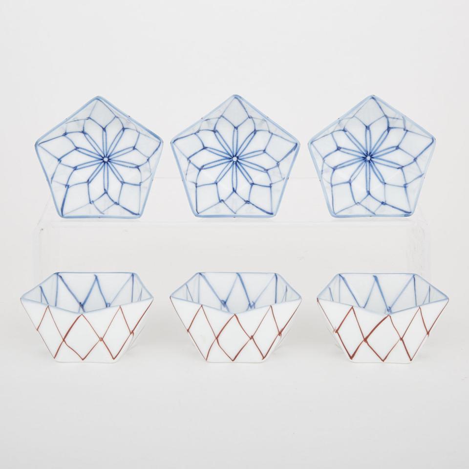 A Set of Six Hand-Painted Sake Cups