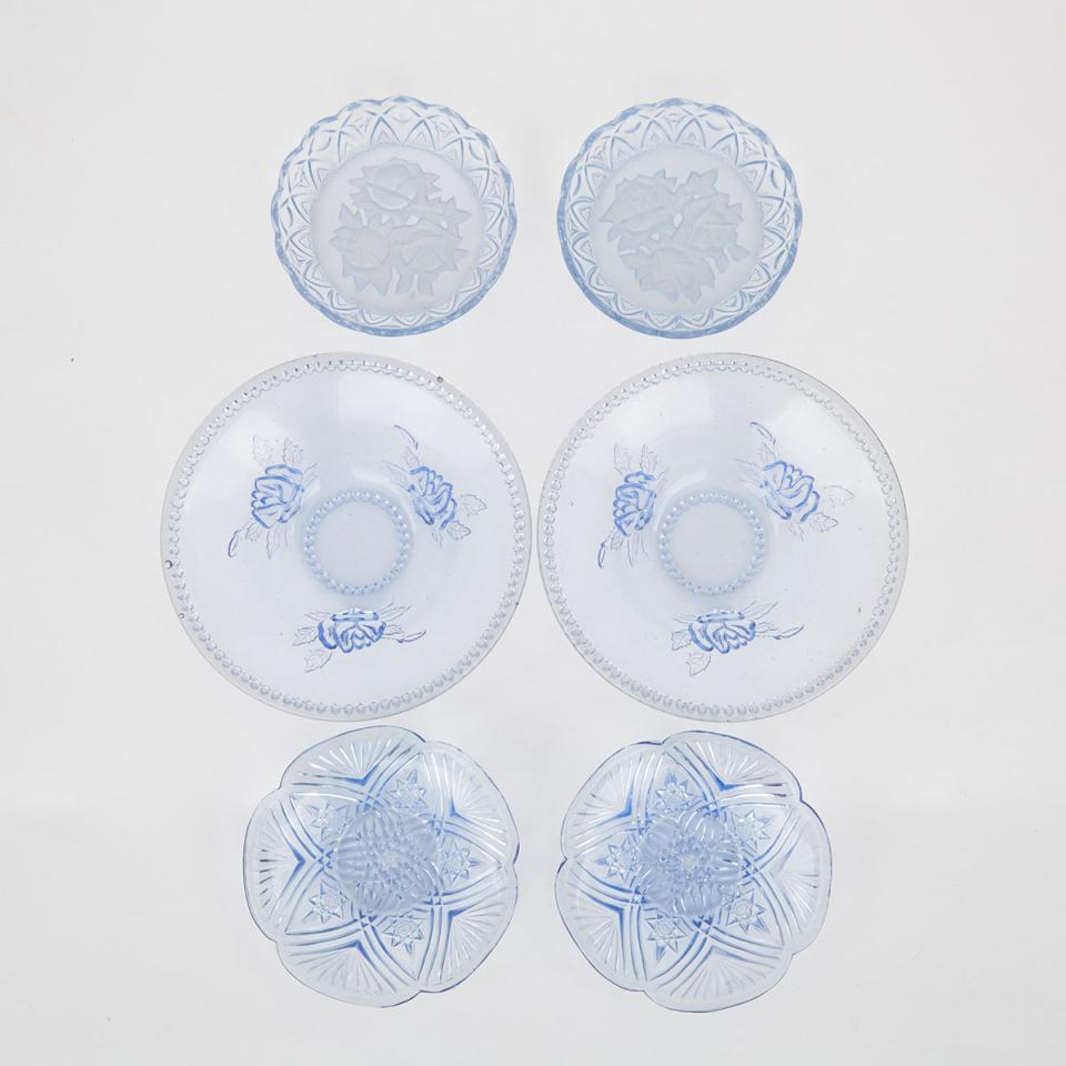 A Set of Six Pale Blue Pressed Glass Dishes