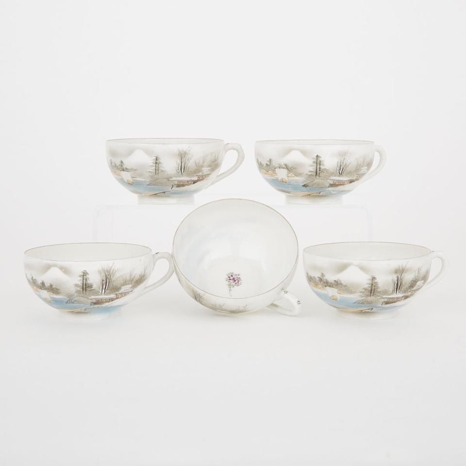 A Set of Five Kutani Eggshell Porcelain Teacups