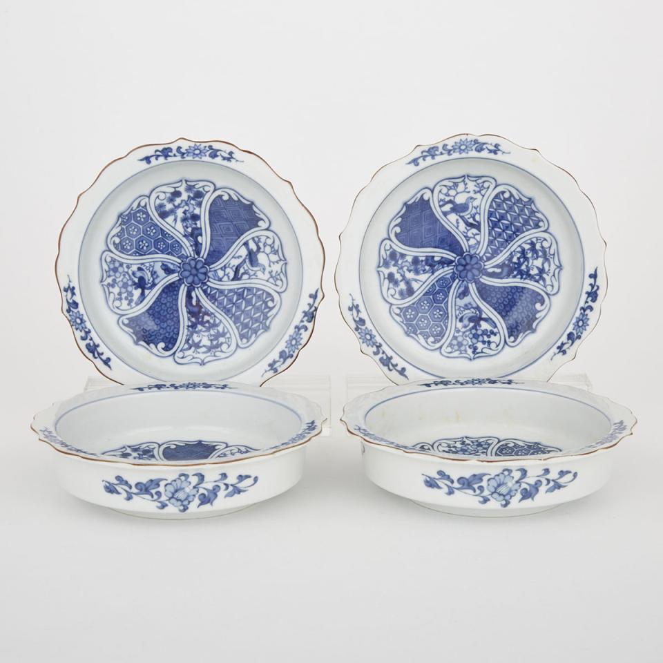 A Set of Four Blue and White Foliate Dishes