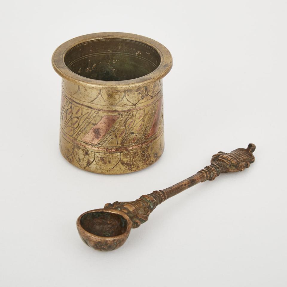 Mixed Metal Cup together with a Brass Spoon, India