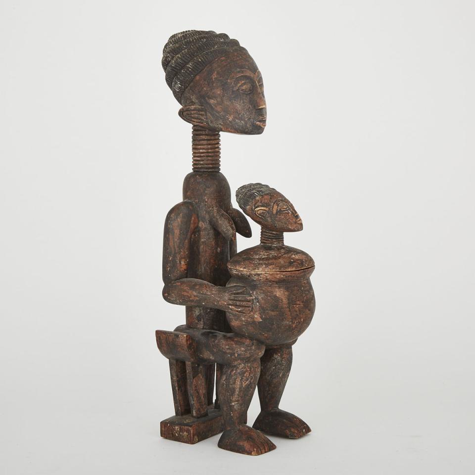 Mende Seated Female Figure Holding a Lidded Vessel, West Africa