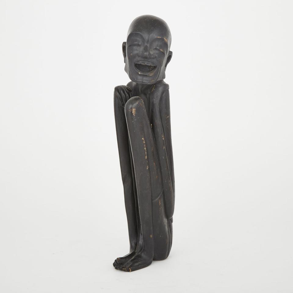 Carved and Painted Wood Seated Laughing Man, Indonesia 