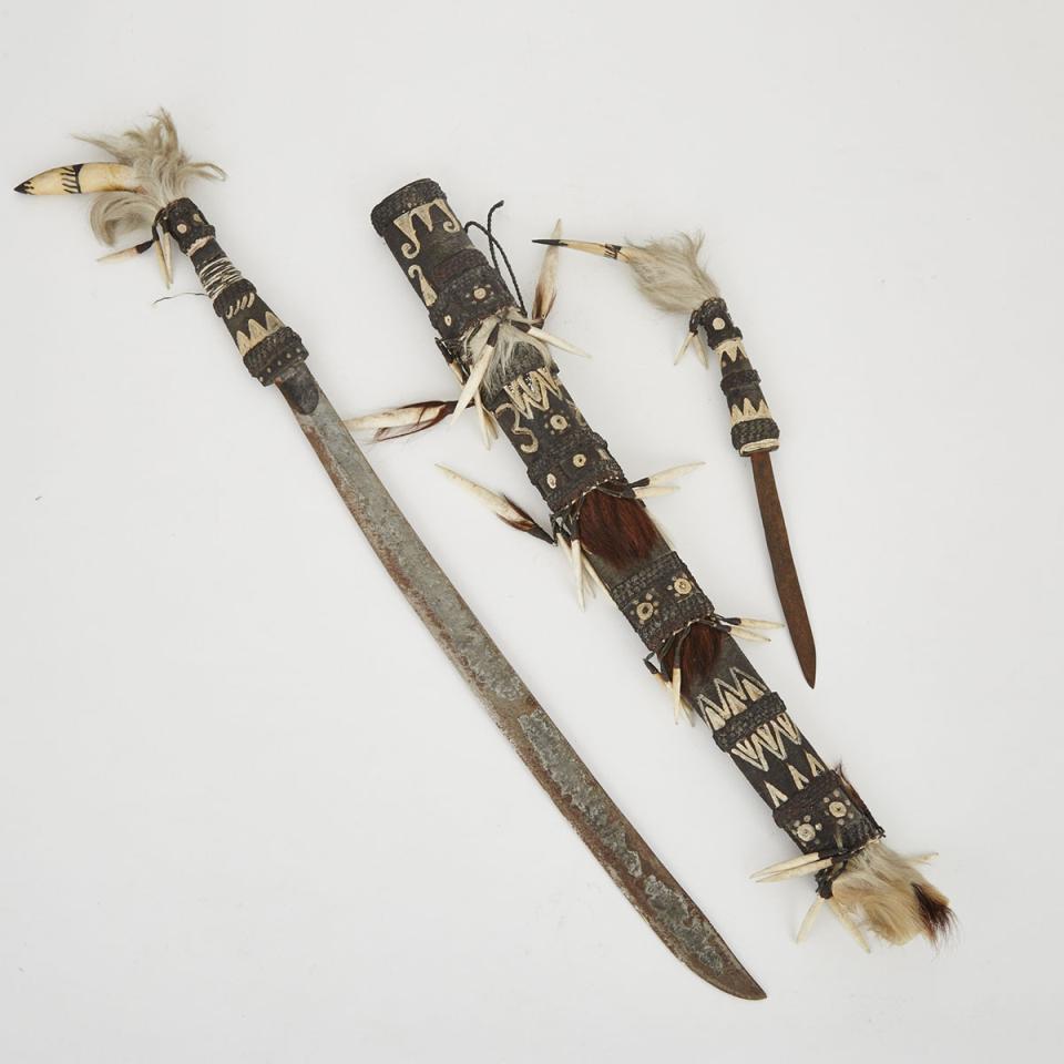 Dayak Head Hunters Sword and Dagger with Scabbard, Borneo, Indonesia