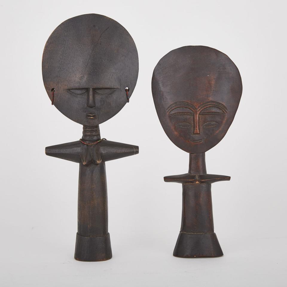 Two Ashanti Akuaba (fertility) Dolls, Ghana, West Africa