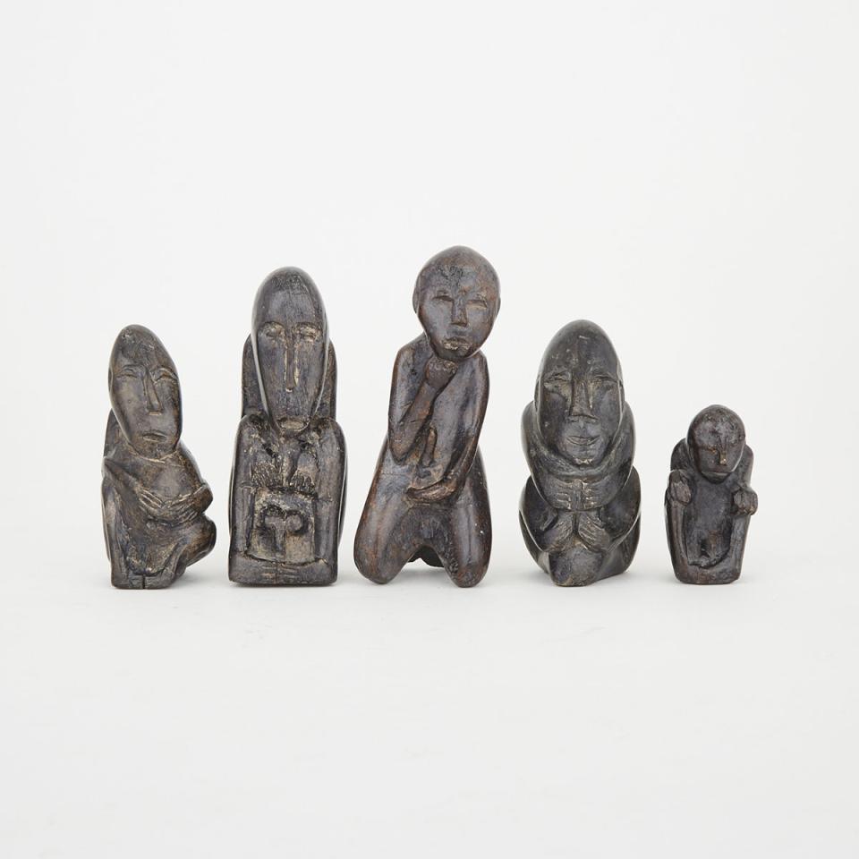 Five Carved Stone Seated Figures, Indonesia 
