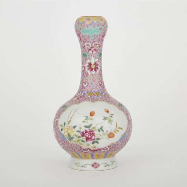 A Garlic-mouth Famille Rose Vase, Qianlong Mark