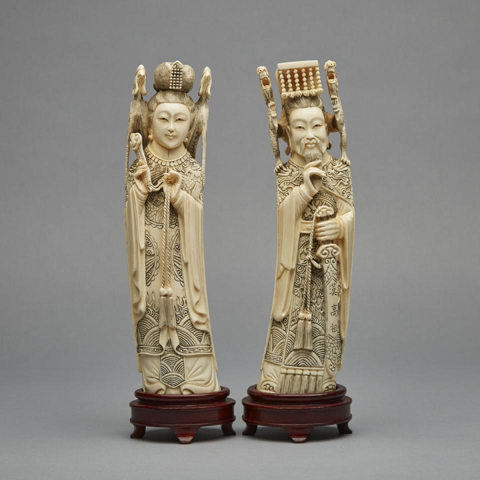 An Ivory Carved Pair of Liu Bang and Lu Zhi, Early 20th Century