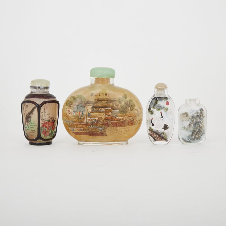 A Group of Four Interior Glass Painted Snuff Bottles