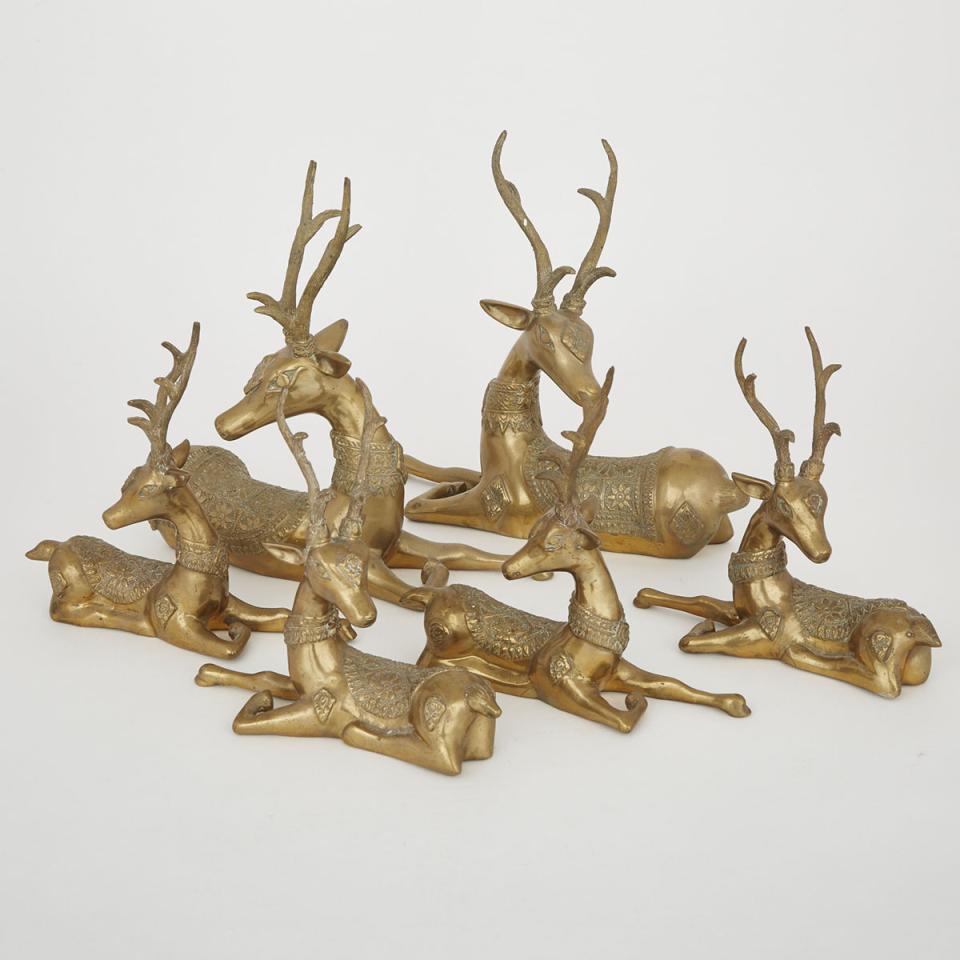 A Set of Six Bronze Thai Deer, Early 20th Century
