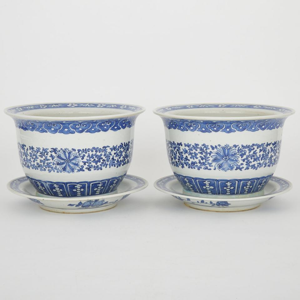 A Pair of Blue and White Jardinières
