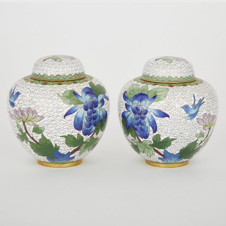 A Pair of Cloisonné Covered Jars