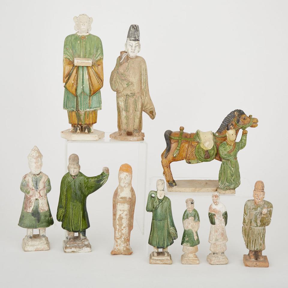 A Group of Ten Sancai Glazed Pottery Figurines, Ming Dynasty